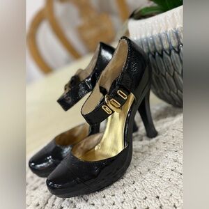 MICHAEL Michael Kors Black Heels with Gold Buckle